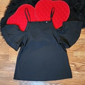 Black Cold Shoulder Bell Flutter Sleeve Top Womens Size L